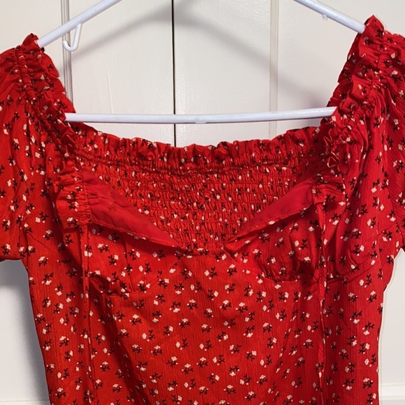Red Floral Large Off The Shoulder Red Mini Dress - Picture 8 of 15